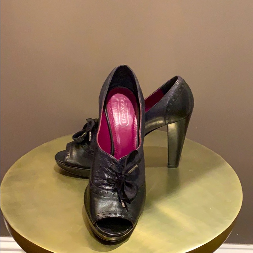 COACH navy & black open-toe platform lace-up pump